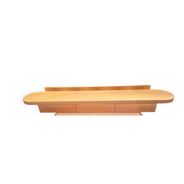 Wall-Mounted Console Shelf in National Walnut with Drawers Under the Top, 1980s