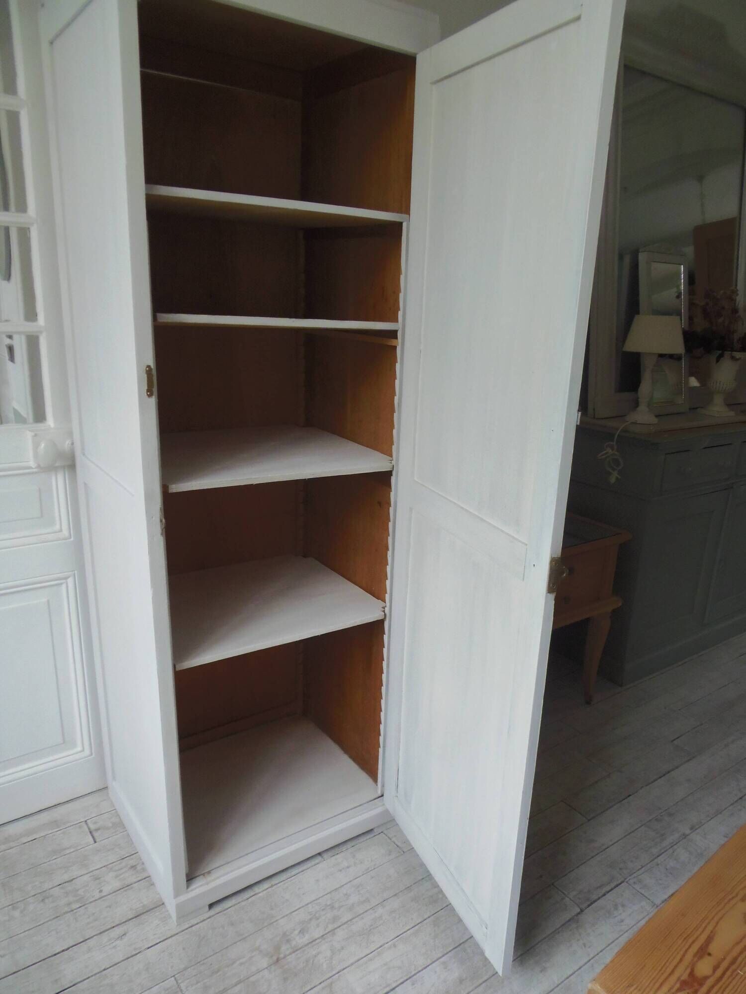 Vintage Parisian wardrobe re-enchanted in pearl gray with waxed finish.