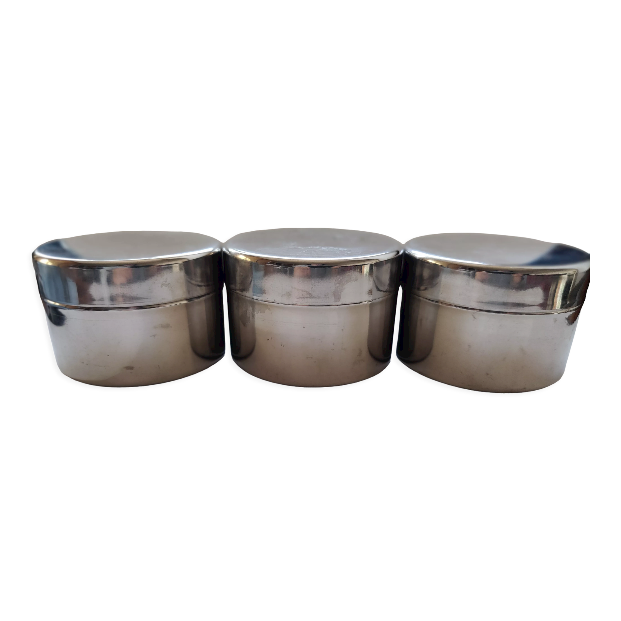 Set of 3 round vintage stainless steel boxes