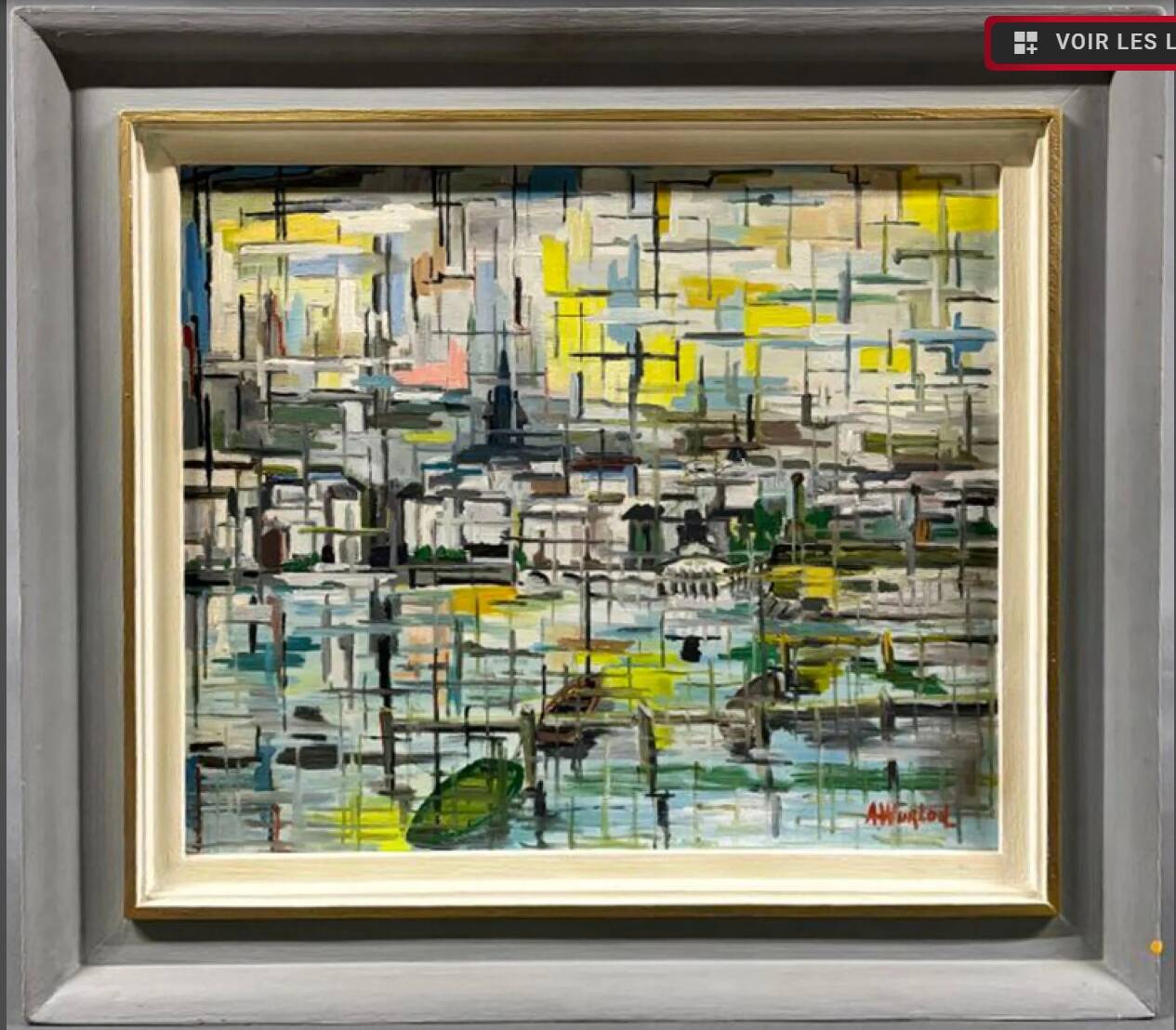Large oil on canvas a. wurlod view of a port