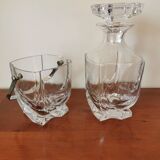 Crystal whiskey decanter and ice bucket