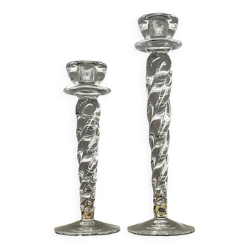 Ann Wahlstrom. Deux bougeoirs design torsadés en cristal massif.