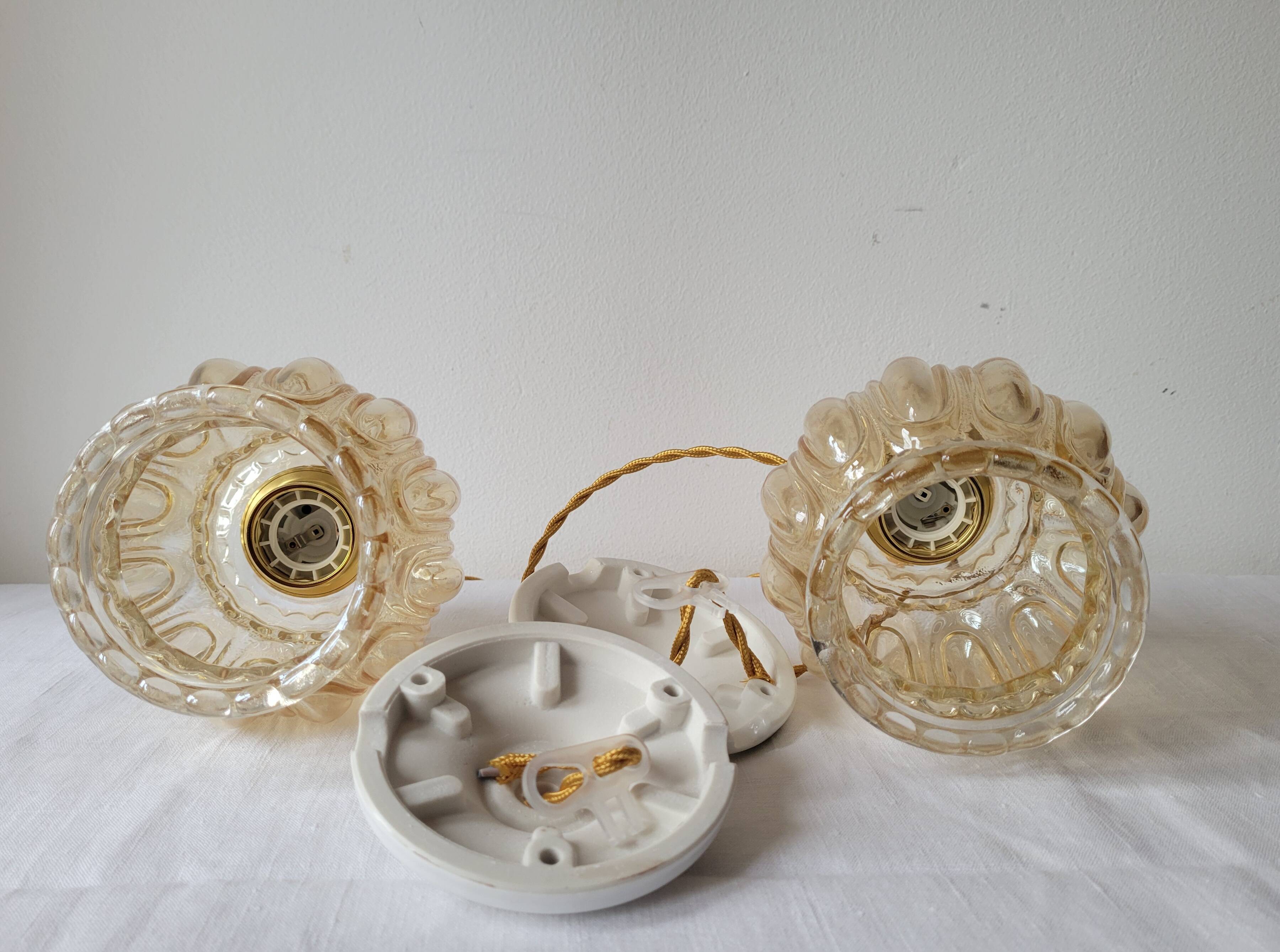 Duo of molded glass pendant lights