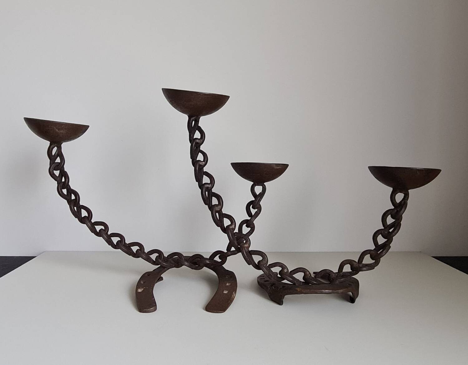 Pair of brutalist wrought iron candlesticks or lamp / Franz West style / 70s / vintage / artisanal work / Mid-Century