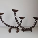 Pair of brutalist wrought iron candlesticks or lamp / Franz West style / 70s / vintage / artisanal work / Mid-Century