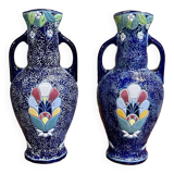 Pair of art deco enameled earthenware vases signed Amphora - Made in Czechoslovakia