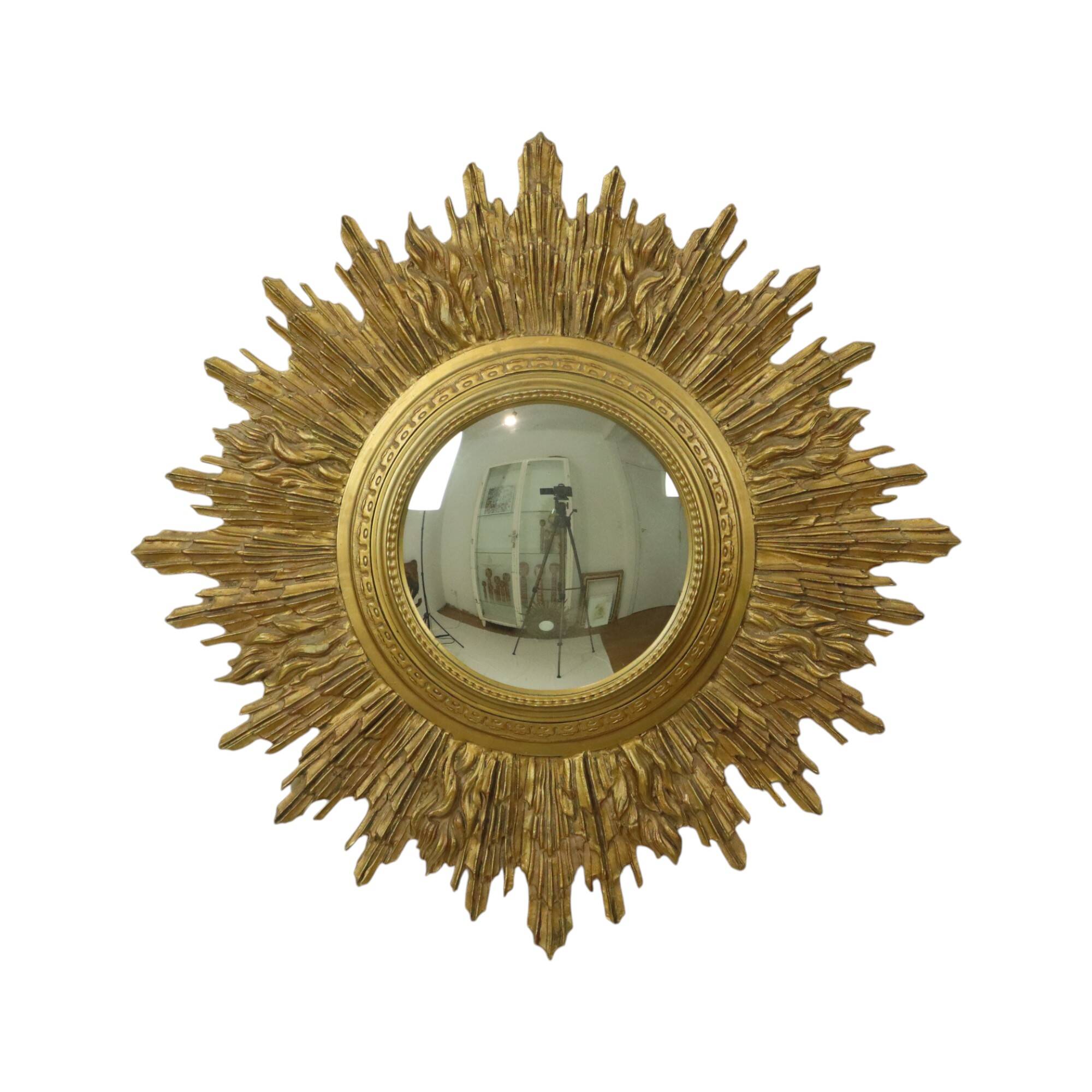 Miroir soleil Sunburst XL en résine dorée