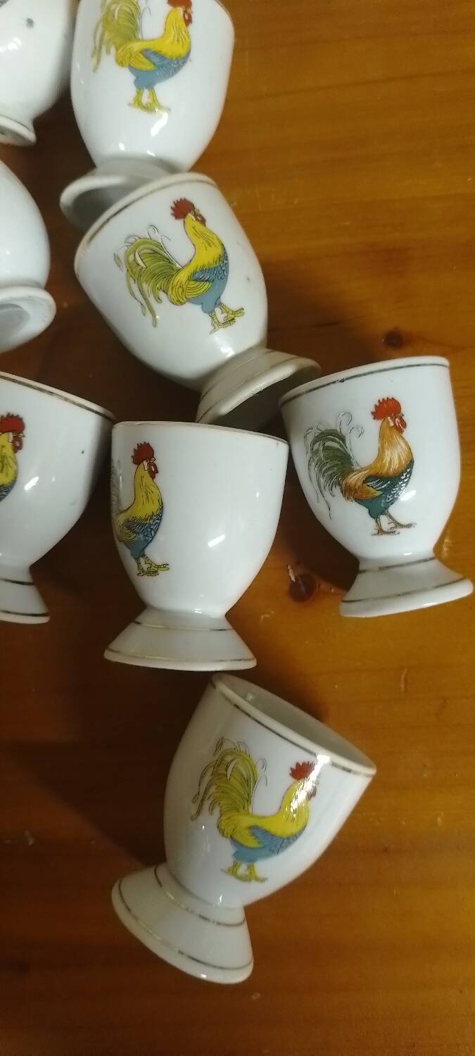 Vintage egg cups, salt and pepper shakers