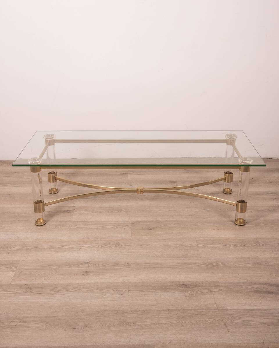 Vintage 70's table in brass and lucite design by sandro petti for metalarte
