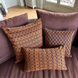 Navy blue and orange Kachin cushion cover (RIDA)