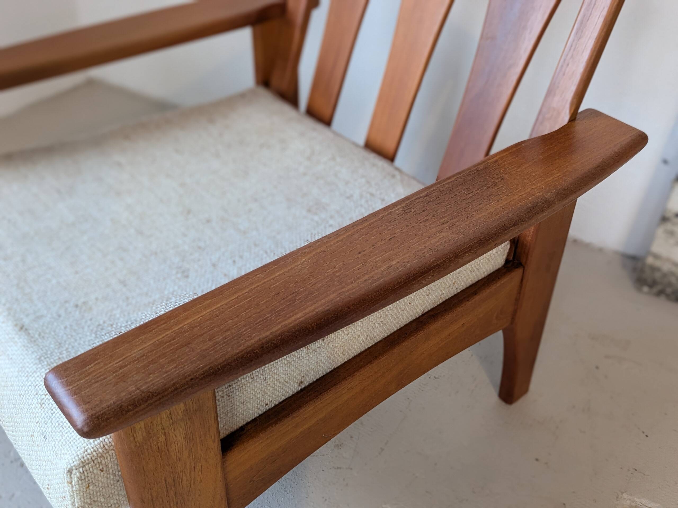 Teak and wool armchair
