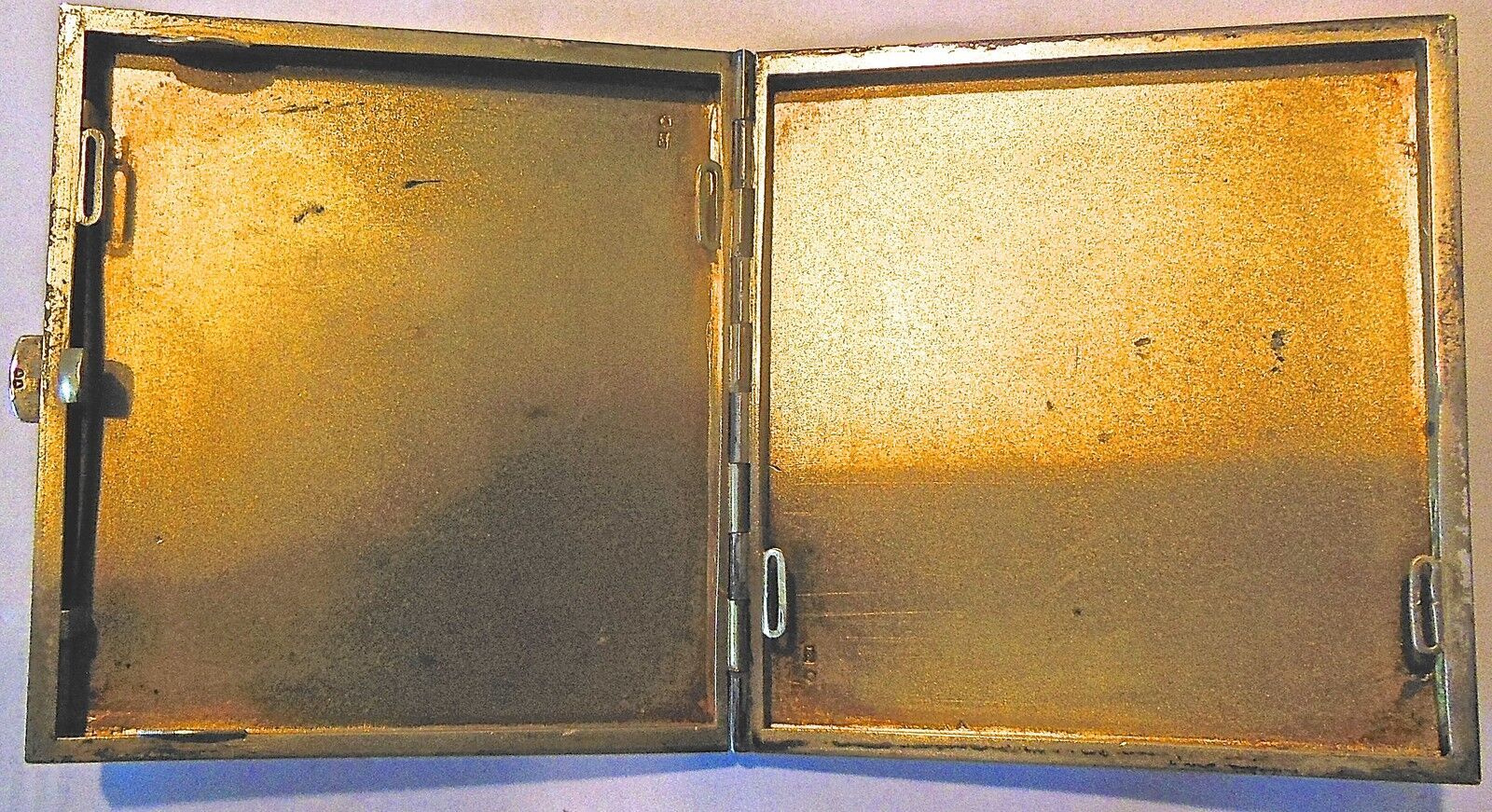 Art deco cigarette case, silver and vermeil and blue enamel