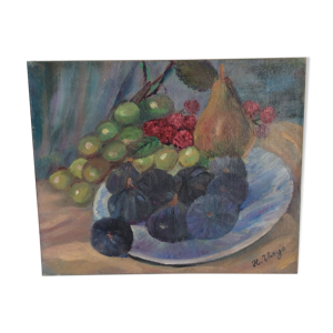 Tableau ancien, corbeille de fruits