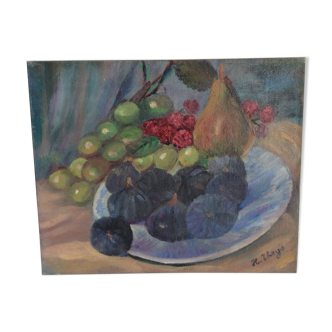 Tableau ancien, corbeille de fruits