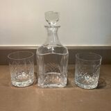 Carfe à whisky et deux verres cristal cidelé