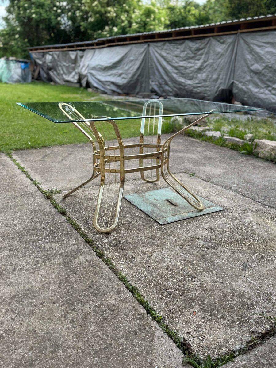 Brass and glass dining table, Italy, 1970s
