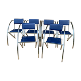 Set of 6 blue chairs with design curves