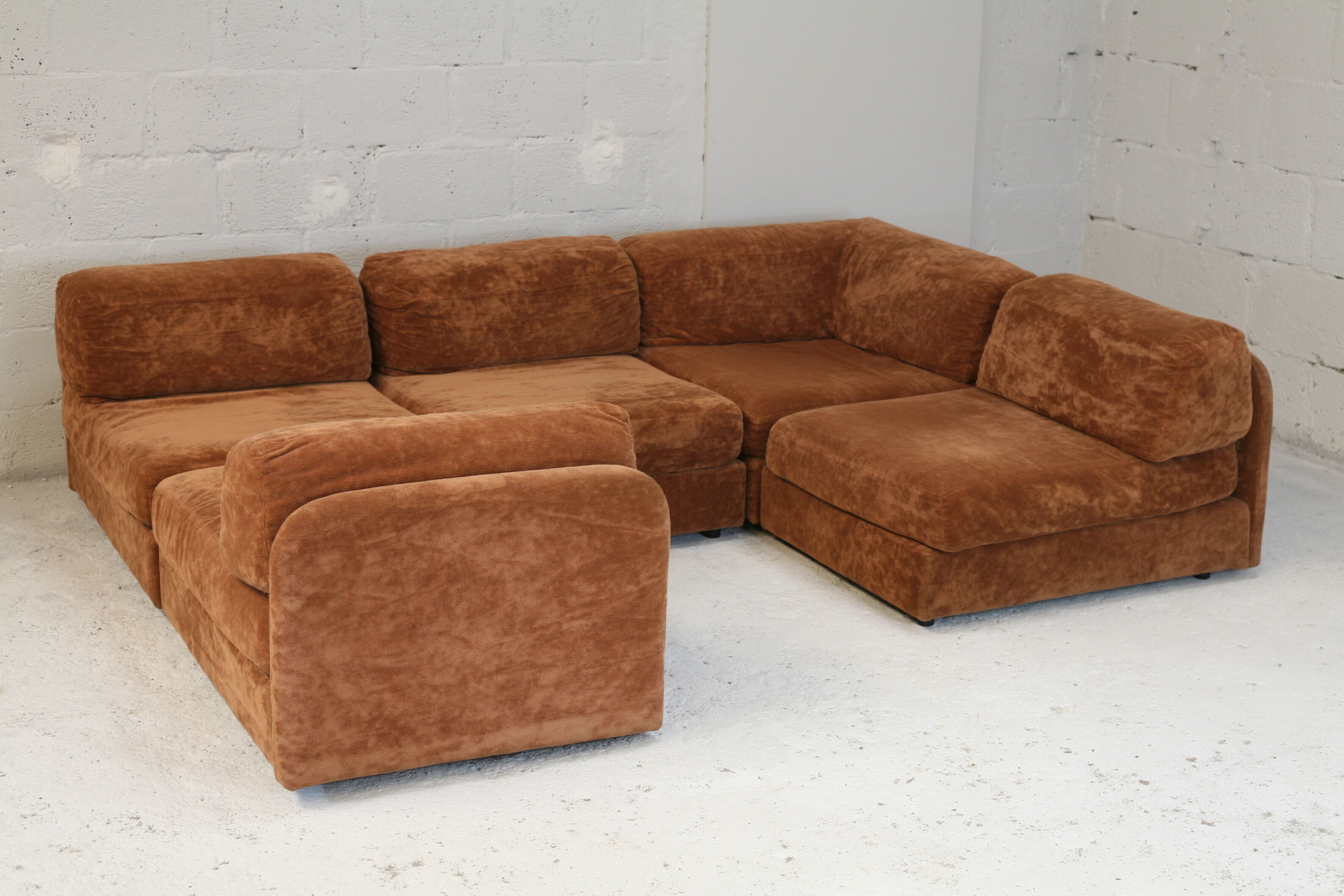70s modular sofa, light brown velvet