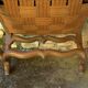 Antique Louis XIII style armchair, duck blue velvet, 67x112cm, G.Besnard