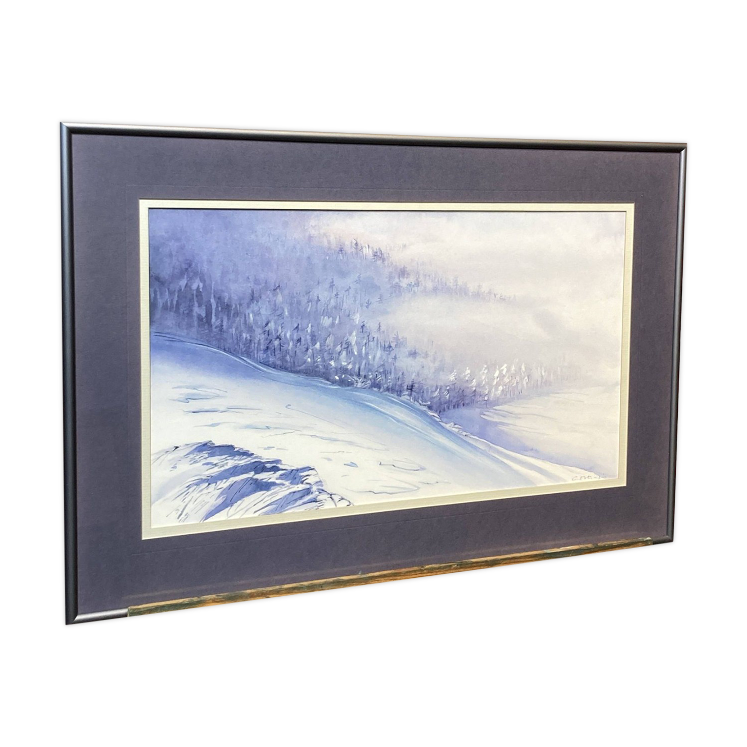 Framed entitled "first snow in the clamant son" by chantal estrangin