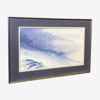 Framed entitled "first snow in the clamant son" by chantal estrangin