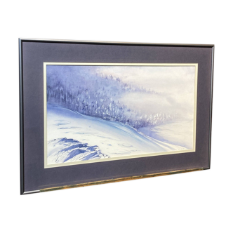 Framed entitled "first snow in the clamant son" by chantal estrangin