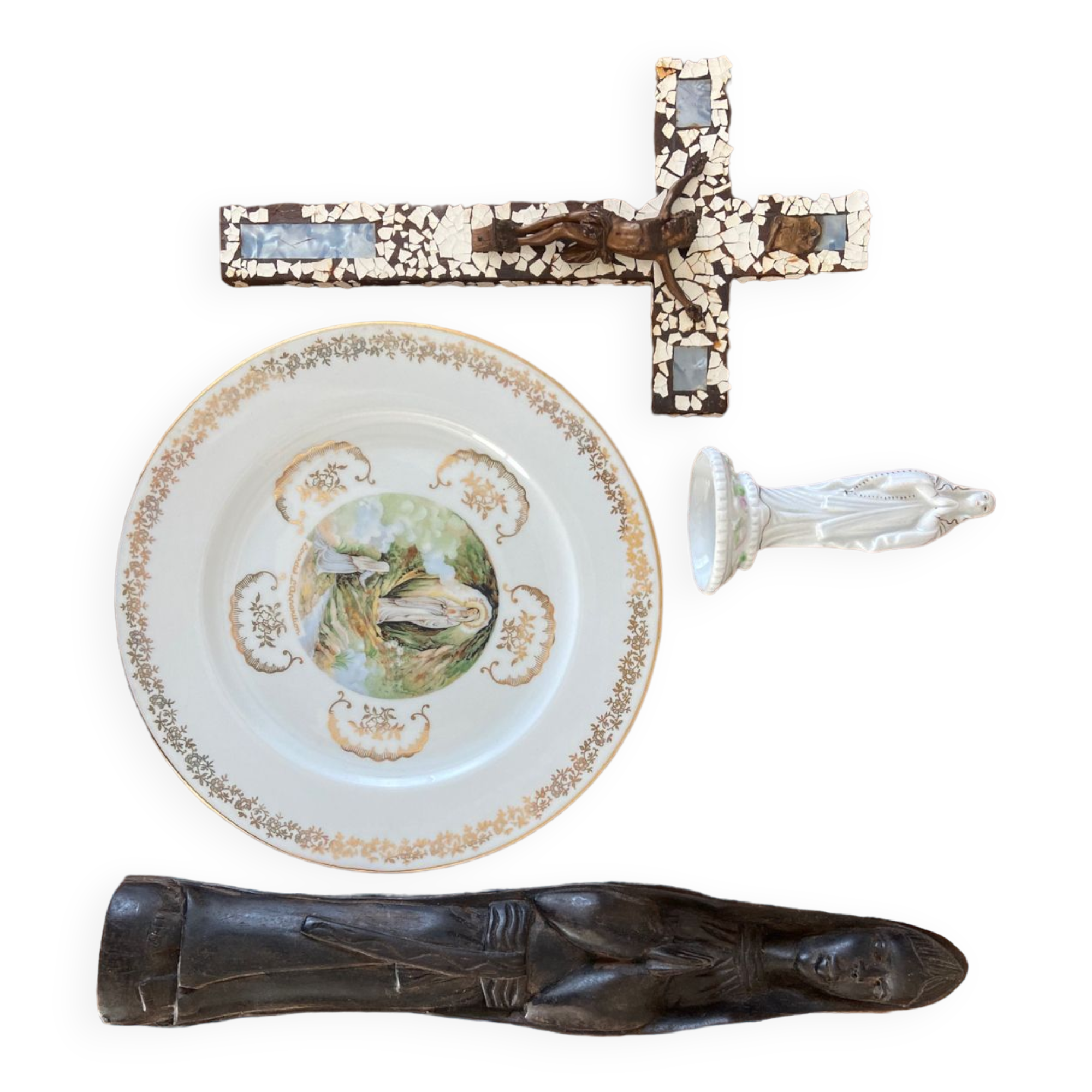 ANCIEN LOT RELIGIEUX Chapelet Crucifix Medaille Vierge EUR 15,00