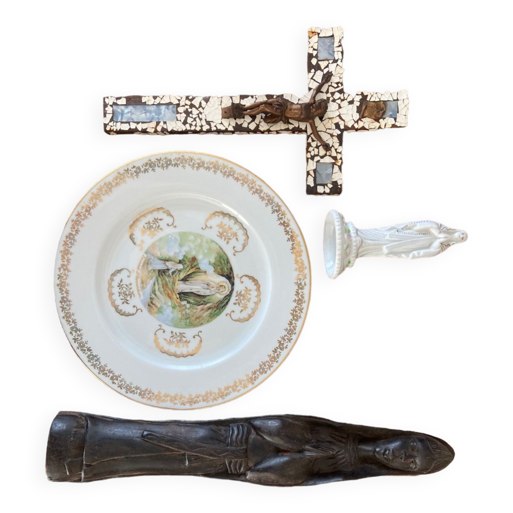 Lot De Jouets Anciens Religieux Et Liturgiques – Poupée, Encensoir, Calice – Métal – France
