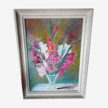 Tableau bouquet Glaïeuls signé Guérin