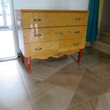 Vintage Louis XV style chest of drawers in citron wood veneer