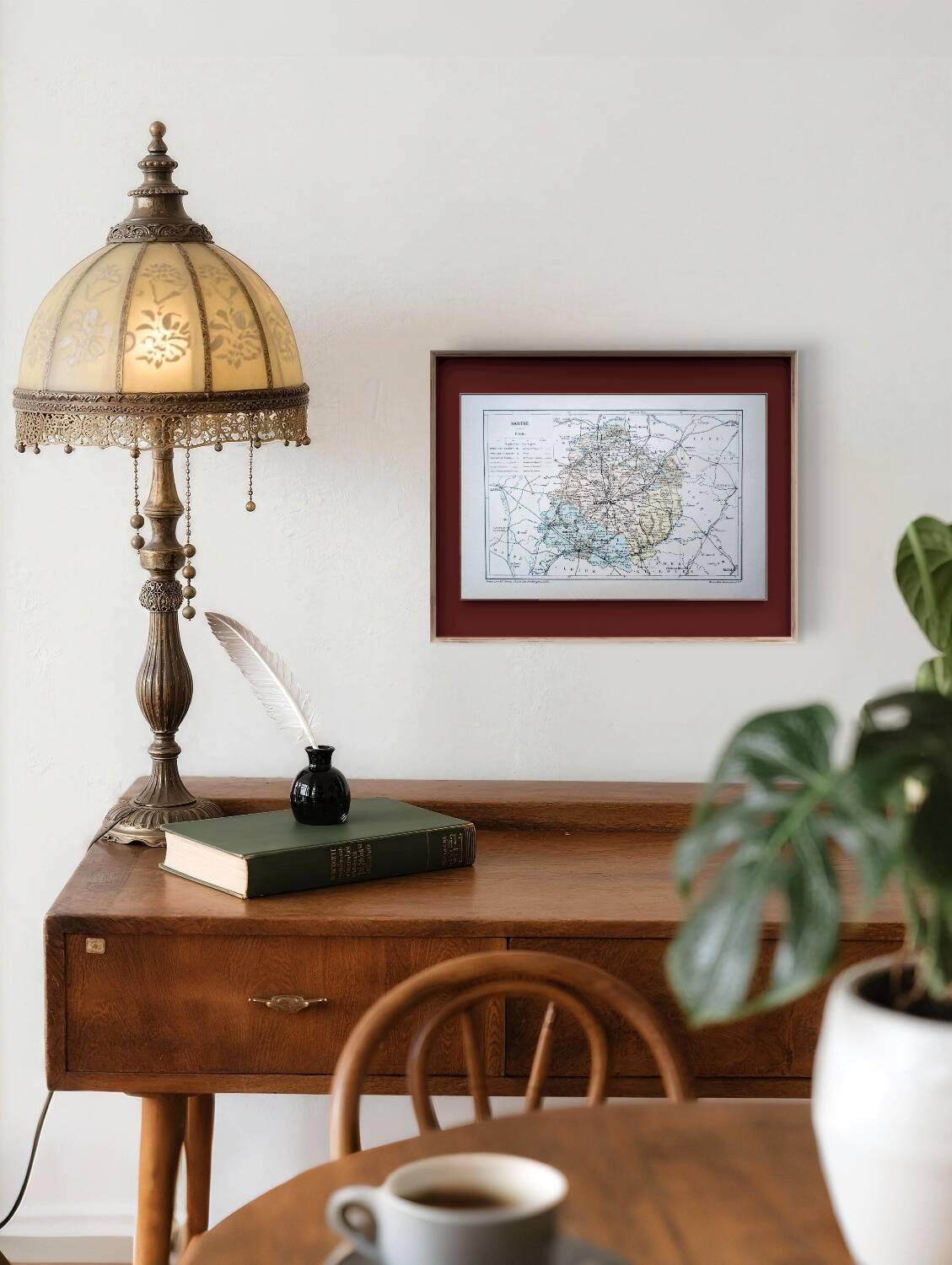 Printed in 1889, map of Sarthe. Authentic Vintage