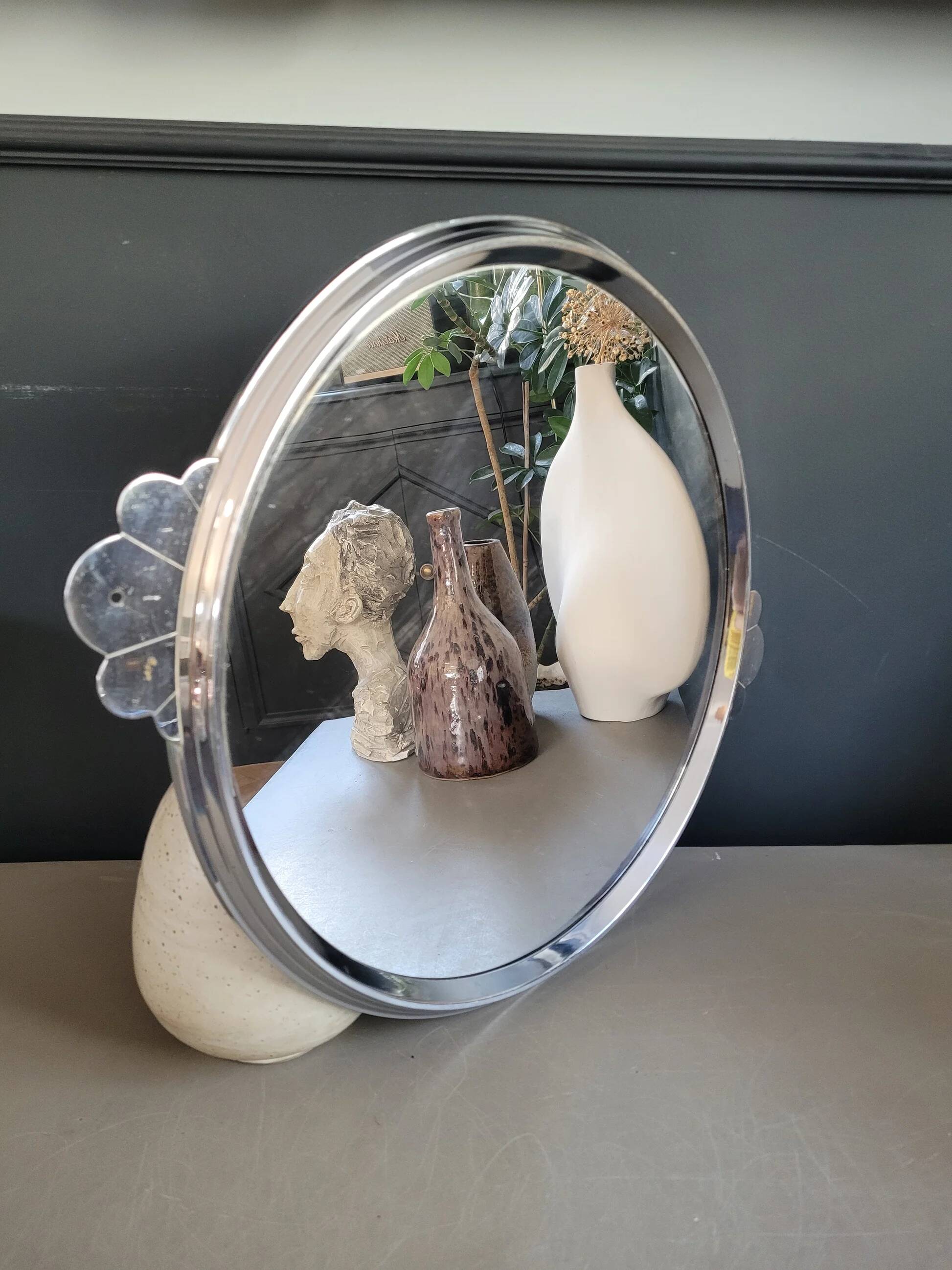 Vintage silver metal mirror tray
