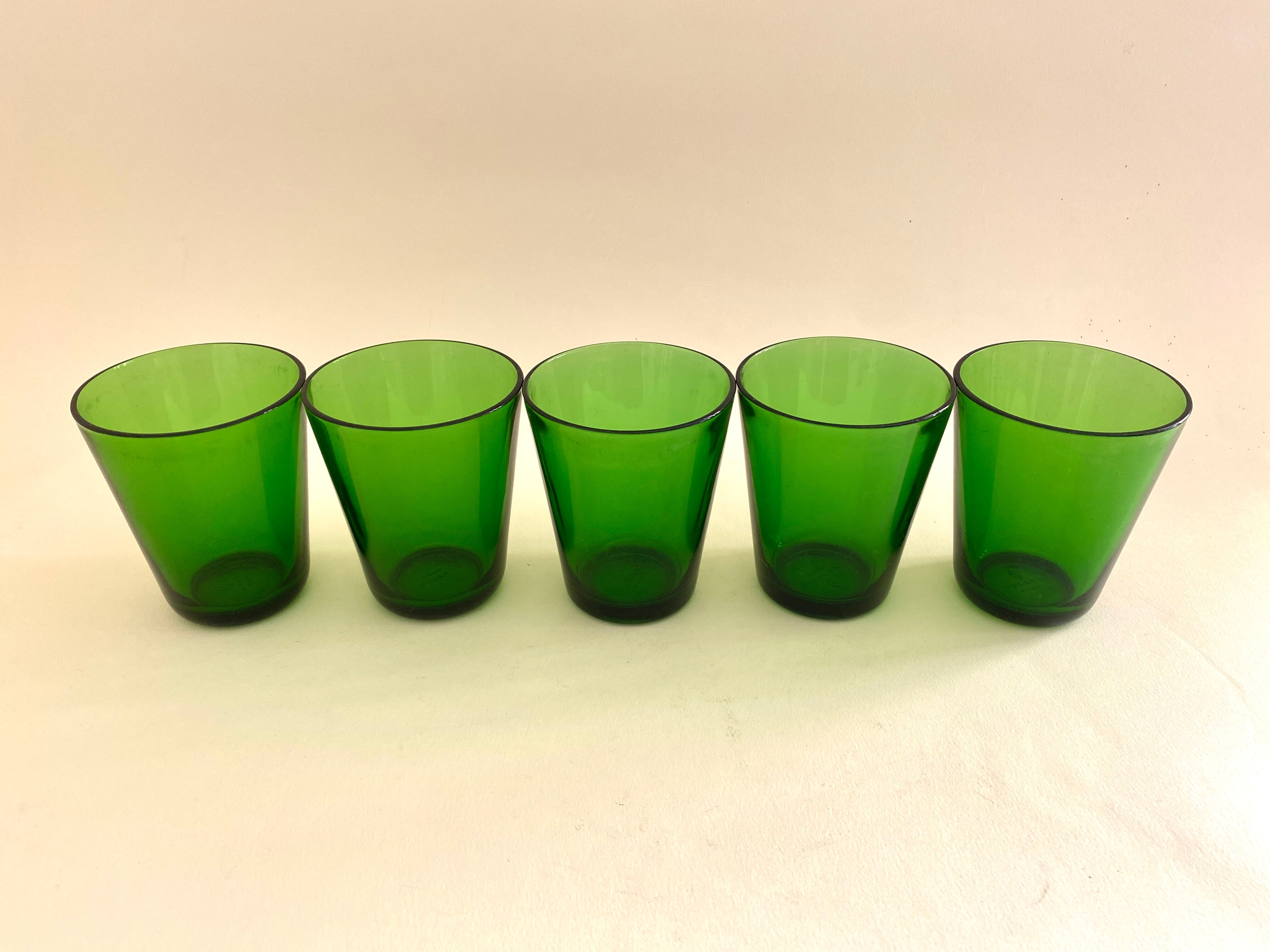 5 green vereco glasses