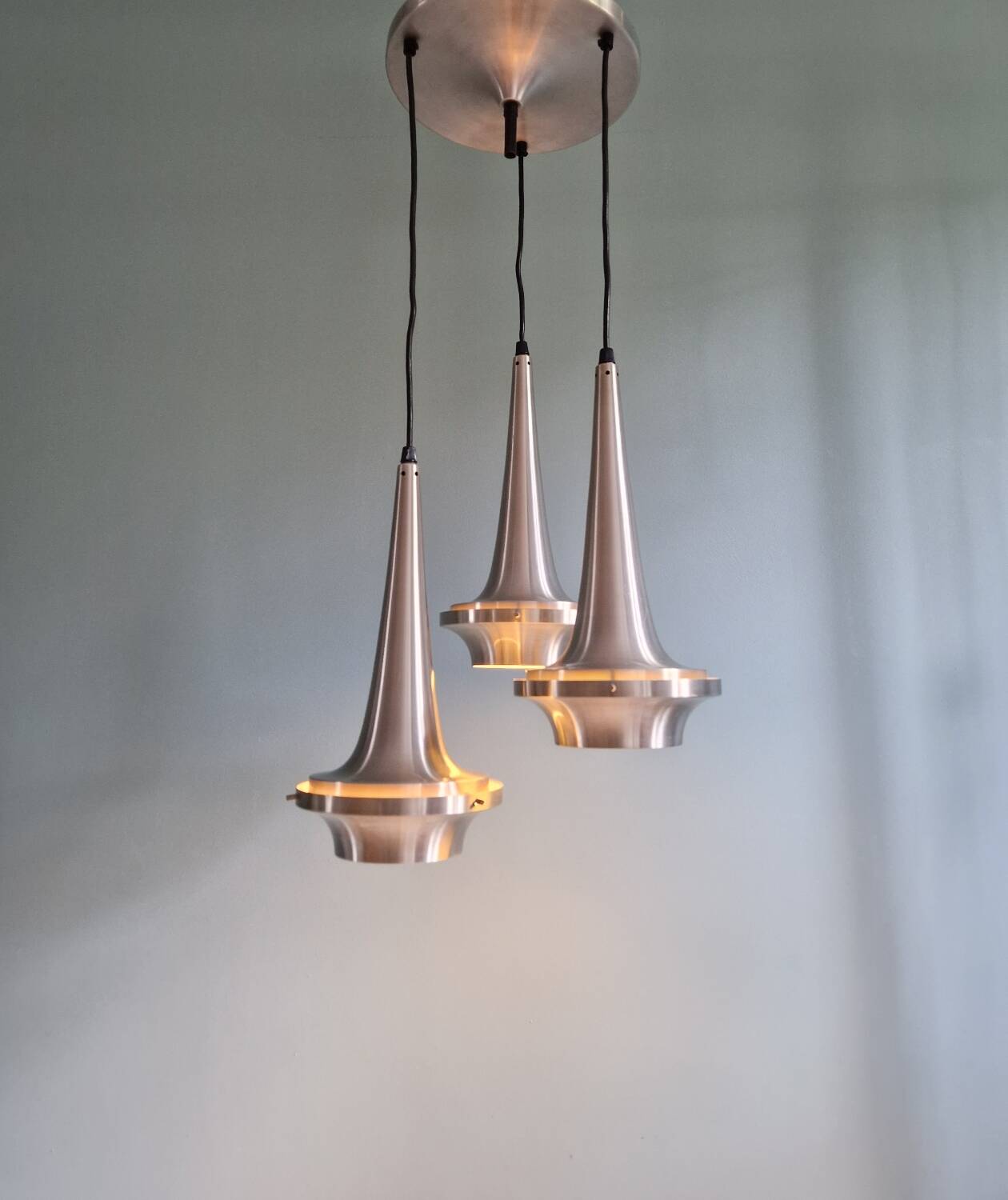 Lustre cascade Space Age en aluminium brossé, années 1960-70