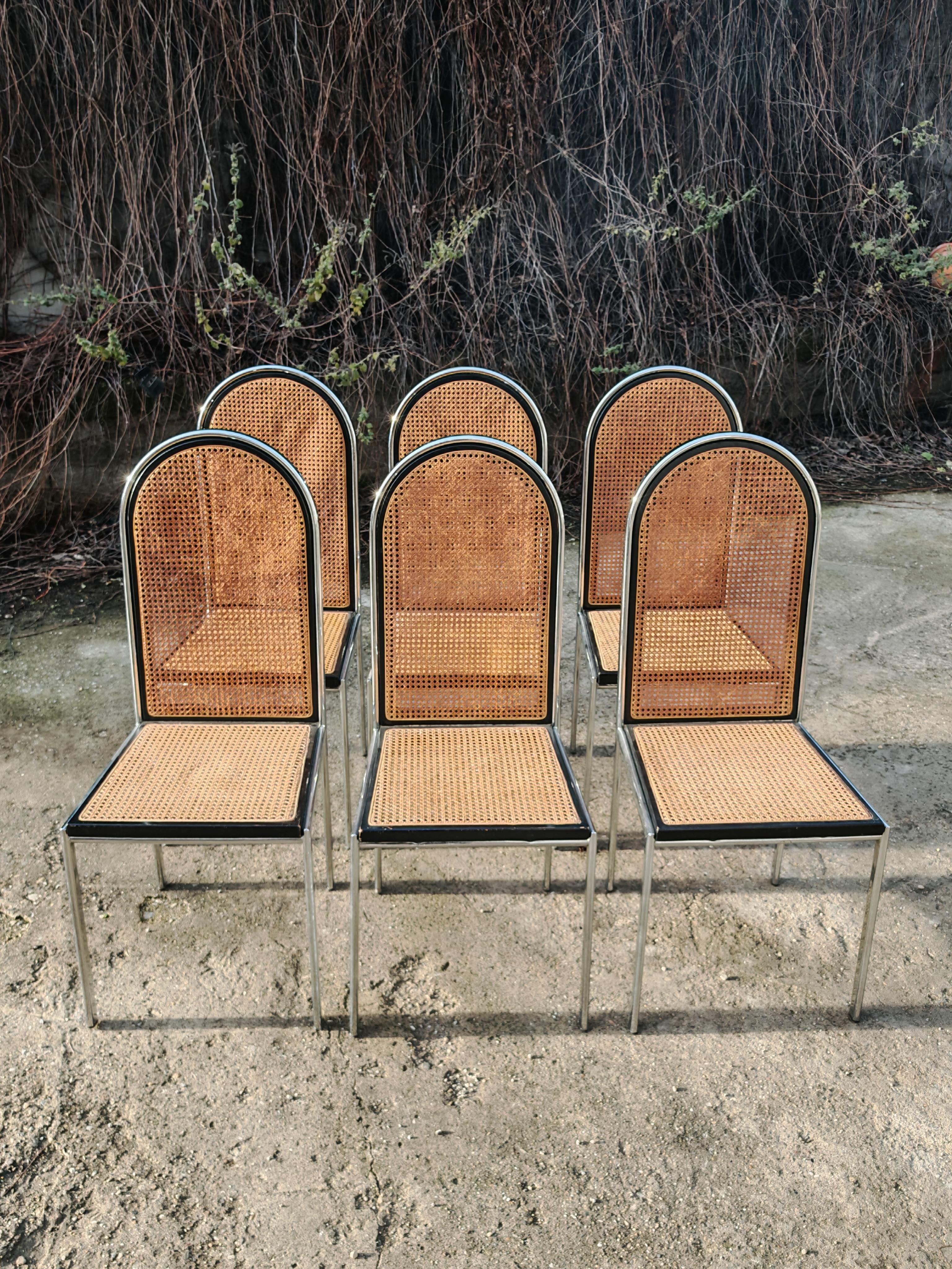 Chaises Bauhaus en hêtre et acier avec assises en cannage