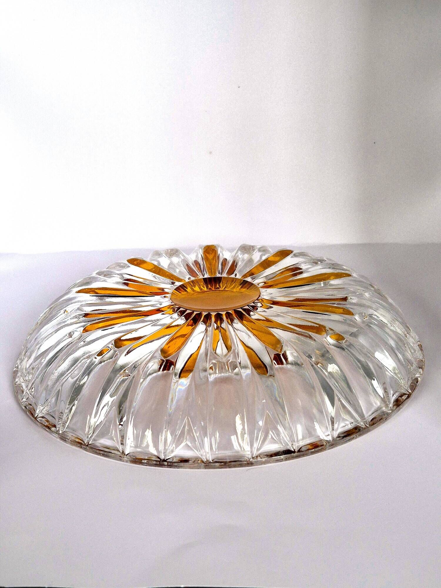 Vintage cut crystal pocket bowl with amber centre – 1960s/70s