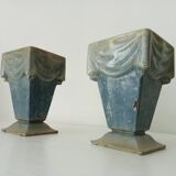Pair of old art deco vases in enameled cast iron