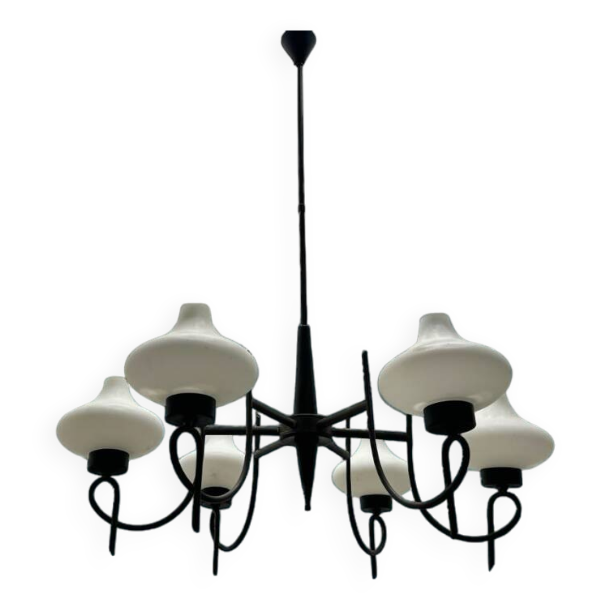 Italian Bronze Opaline Glass Chandelier 1950’s