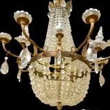 Large curved chandelier floor lamp in bronze and crystal, 19th century