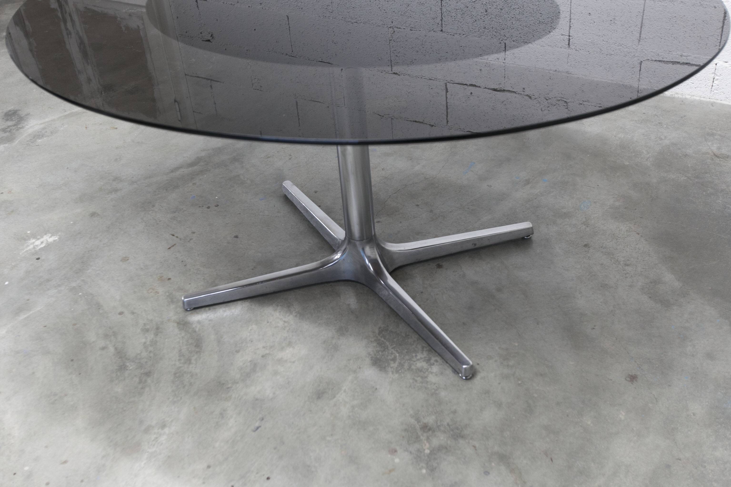 Roche Bobois oval table 1970 smoked glass chrome legs 152x117 cm