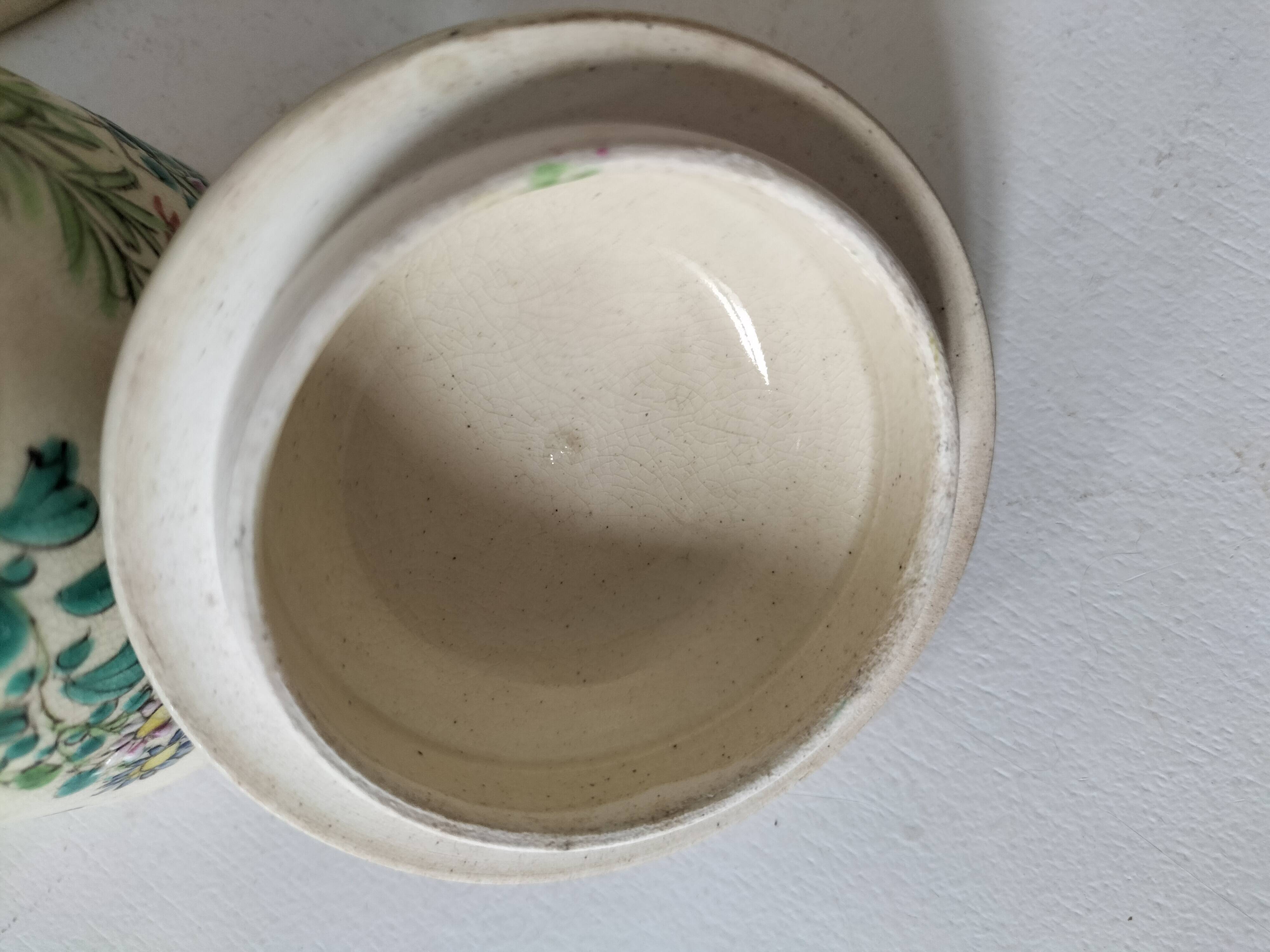 Japanese-style tea set in cracked earthenware with chrysanthemum flowers