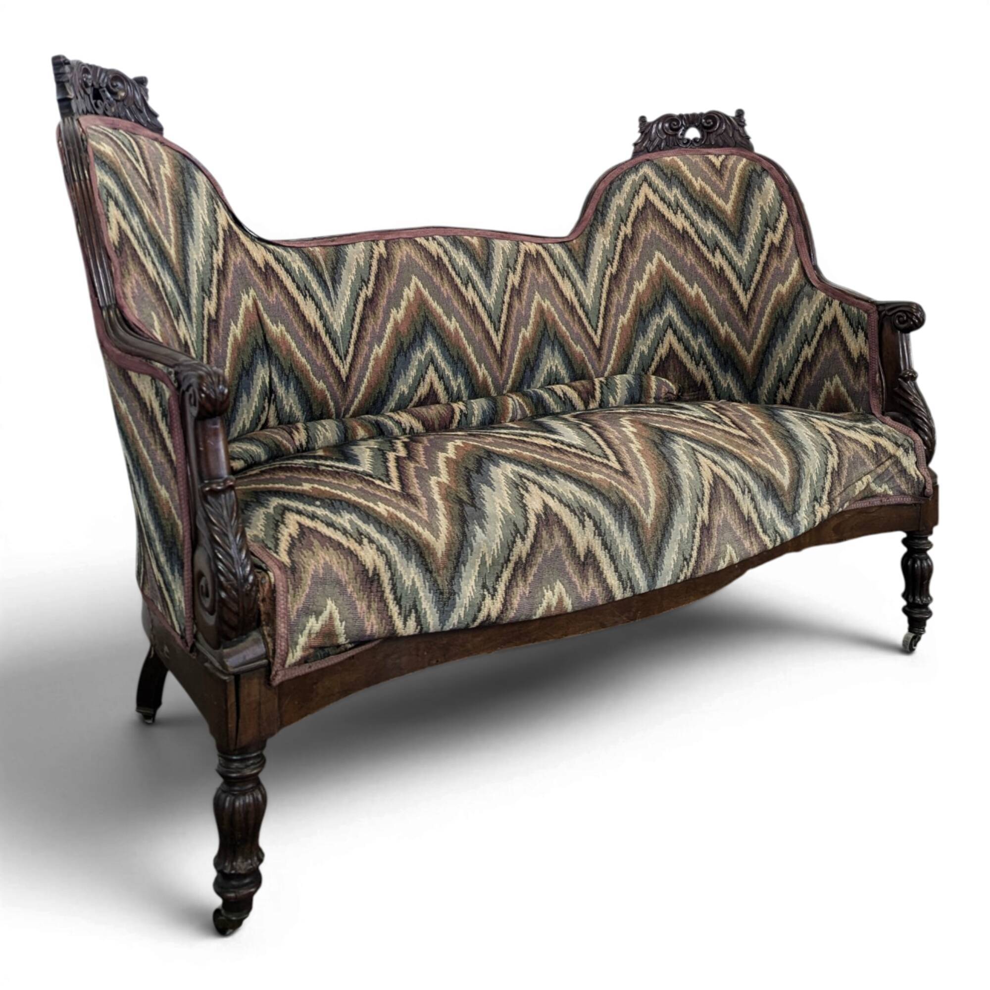 Mahogany banquette sofa in Louis Philippe style.