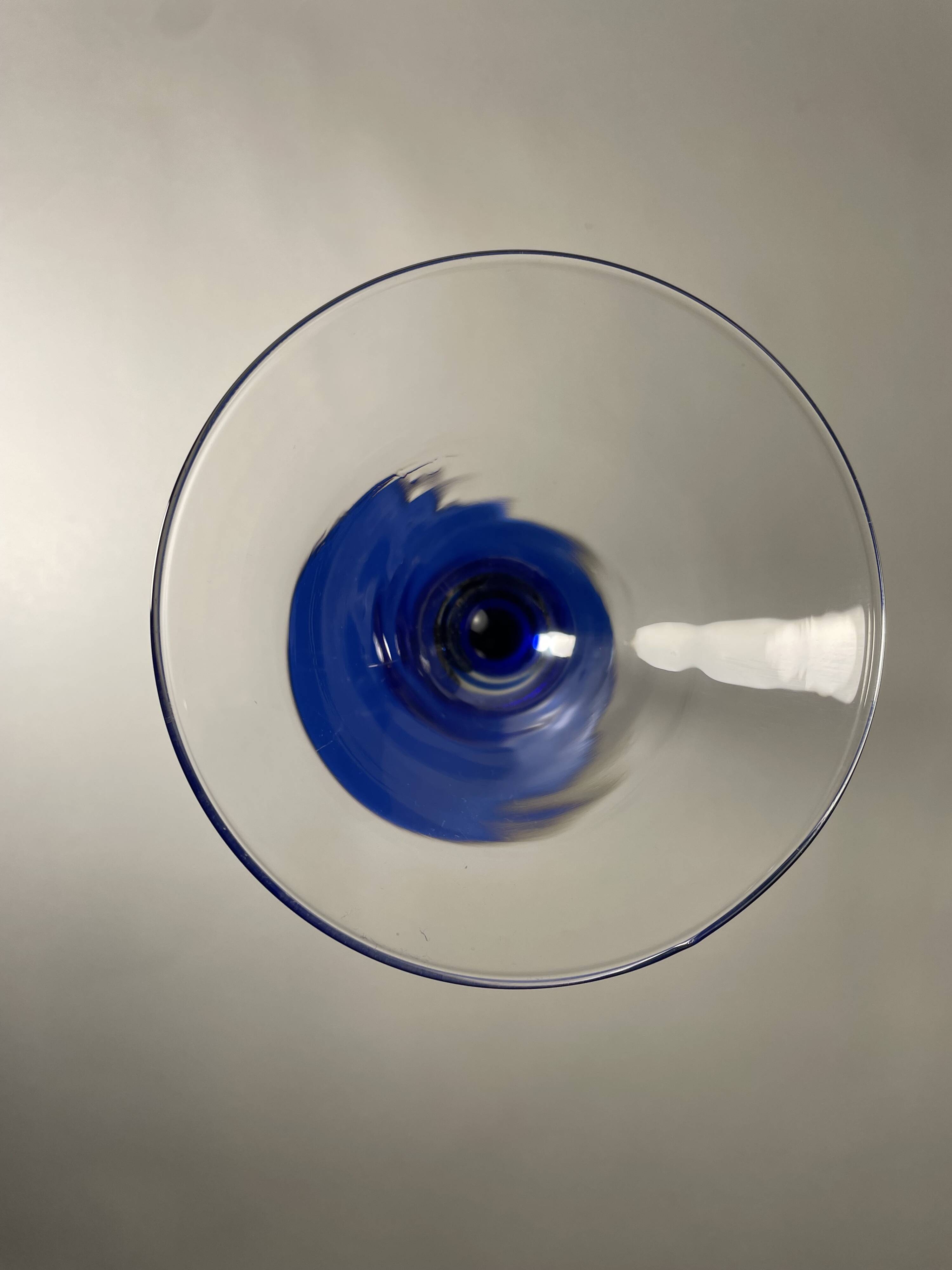 Set of 9 blue stemmed glasses (3 balloon wine glasses, 3 flutes, 3 cocktail)