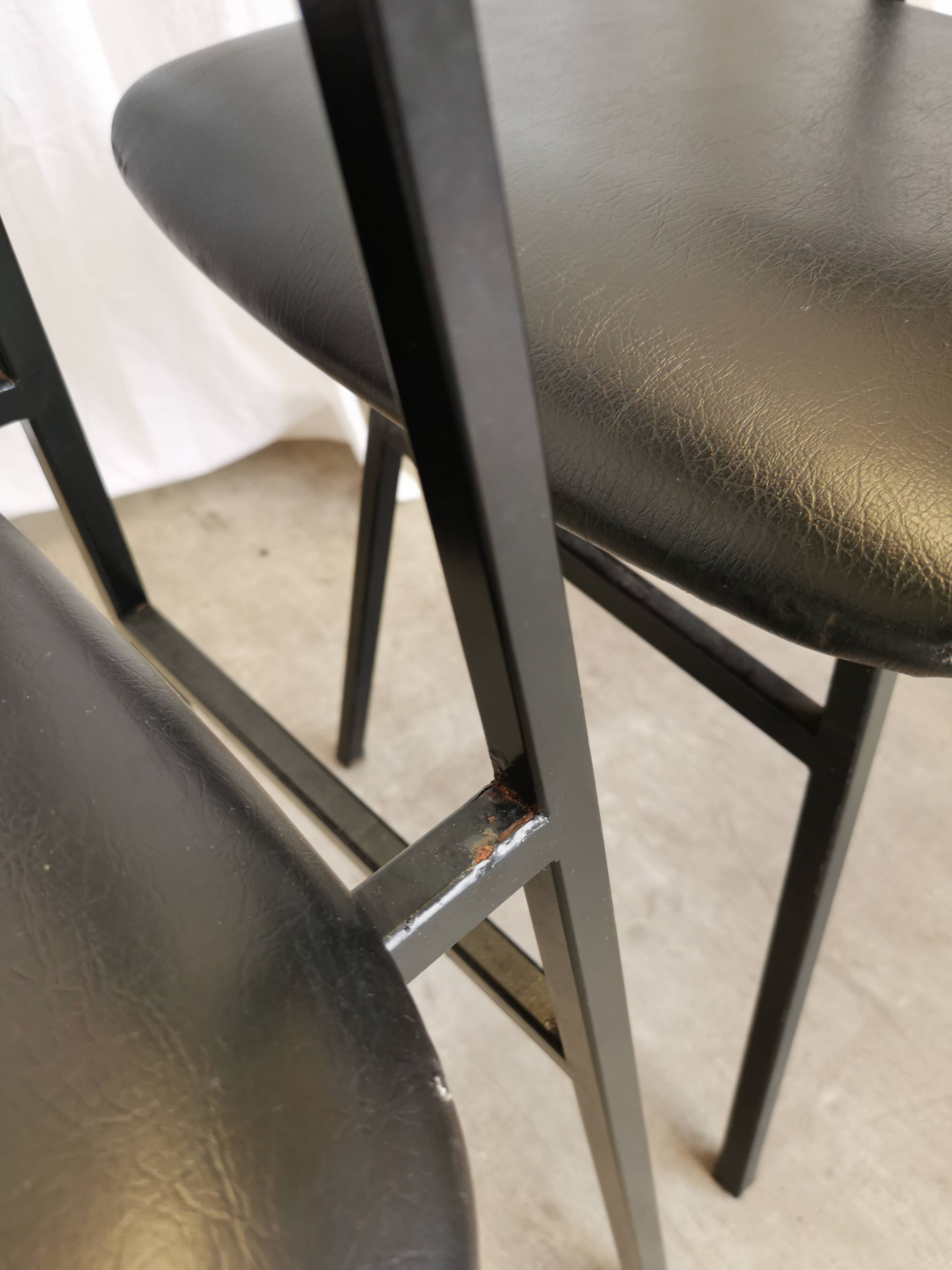 SET of 4 Vintage School Chairs /Black Leather / STOL Kamnik 80s Yugoslavia