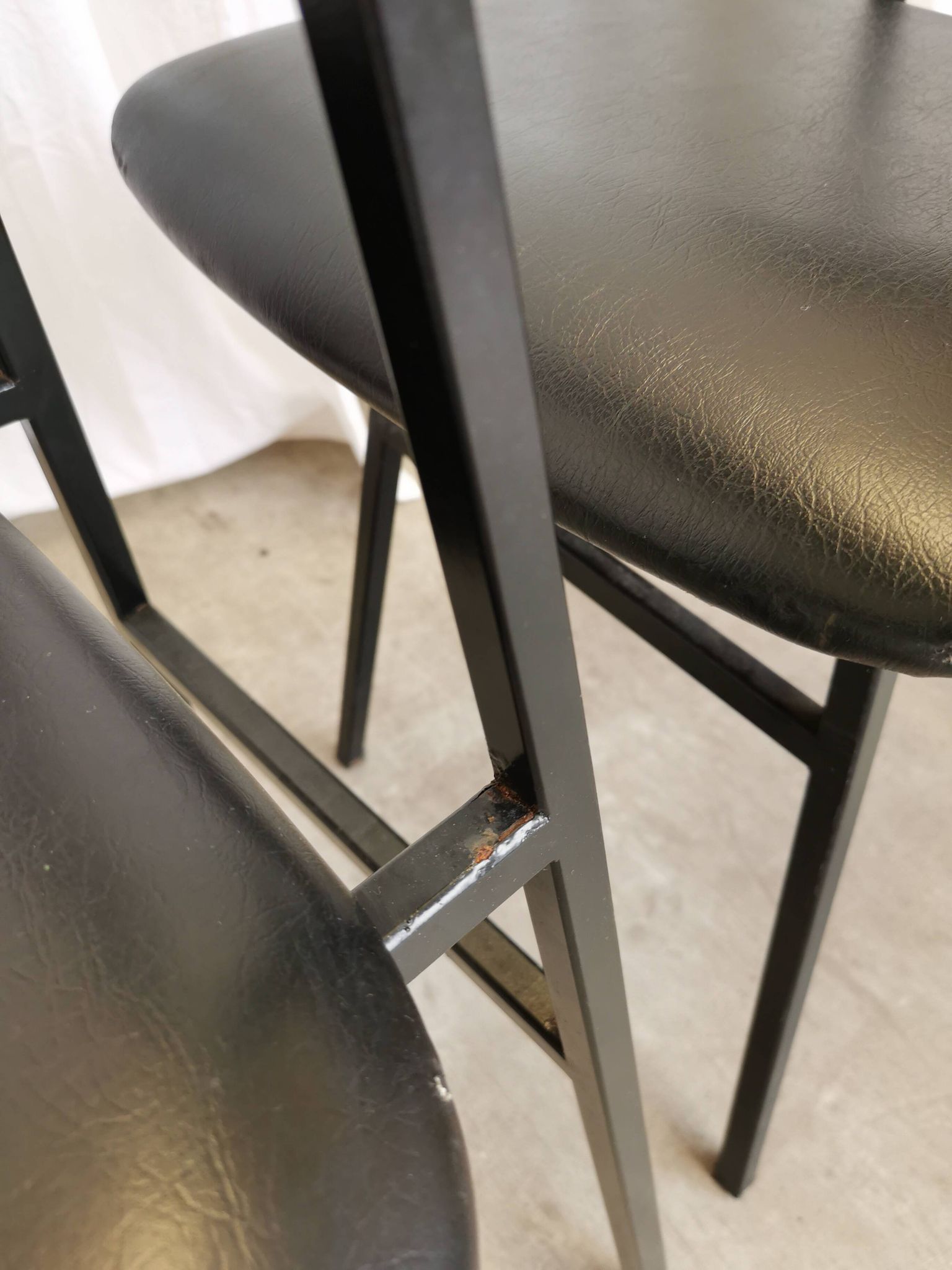 SET of 4 Vintage School Chairs /Black Leather / STOL Kamnik 80s Yugoslavia