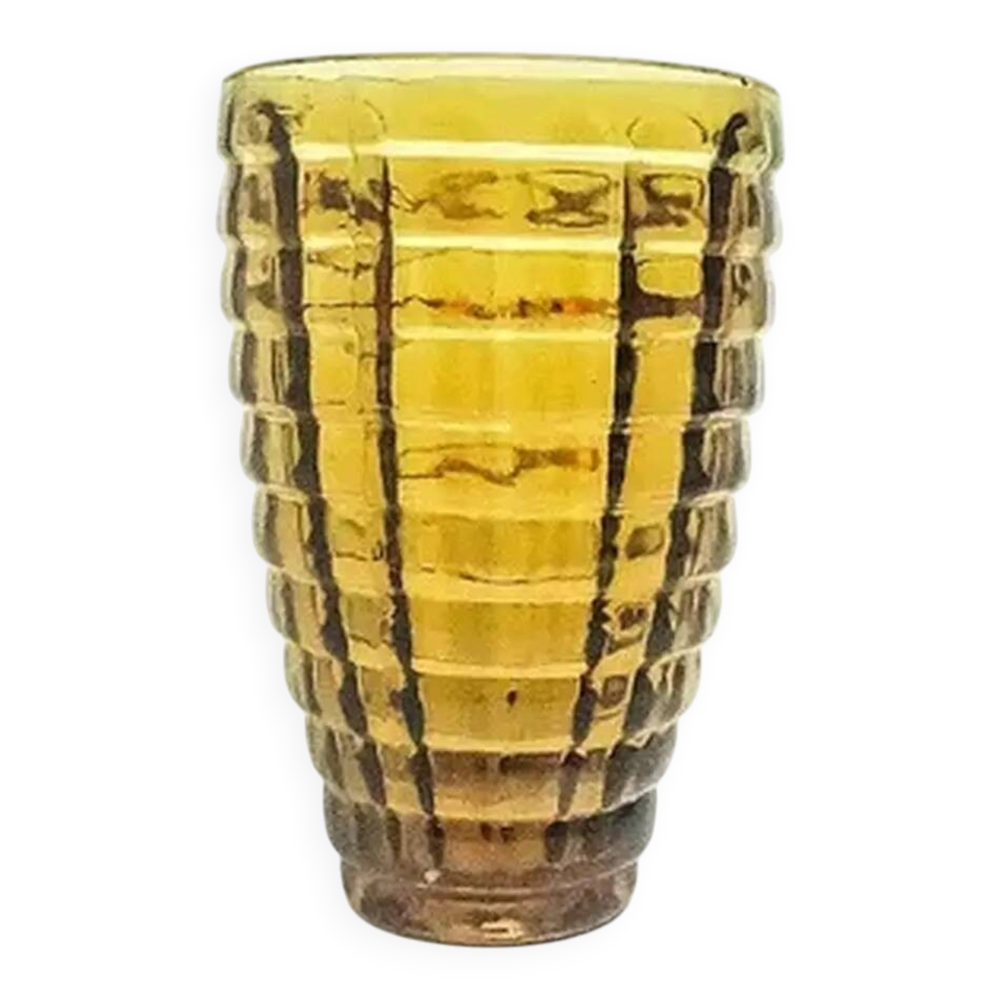 Optical vase, Polish modernism, yellow glass, Ząbkowice, Poland, 1970s
