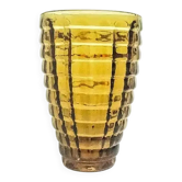 Optical vase, Polish modernism, yellow glass, Ząbkowice, Poland, 1970s