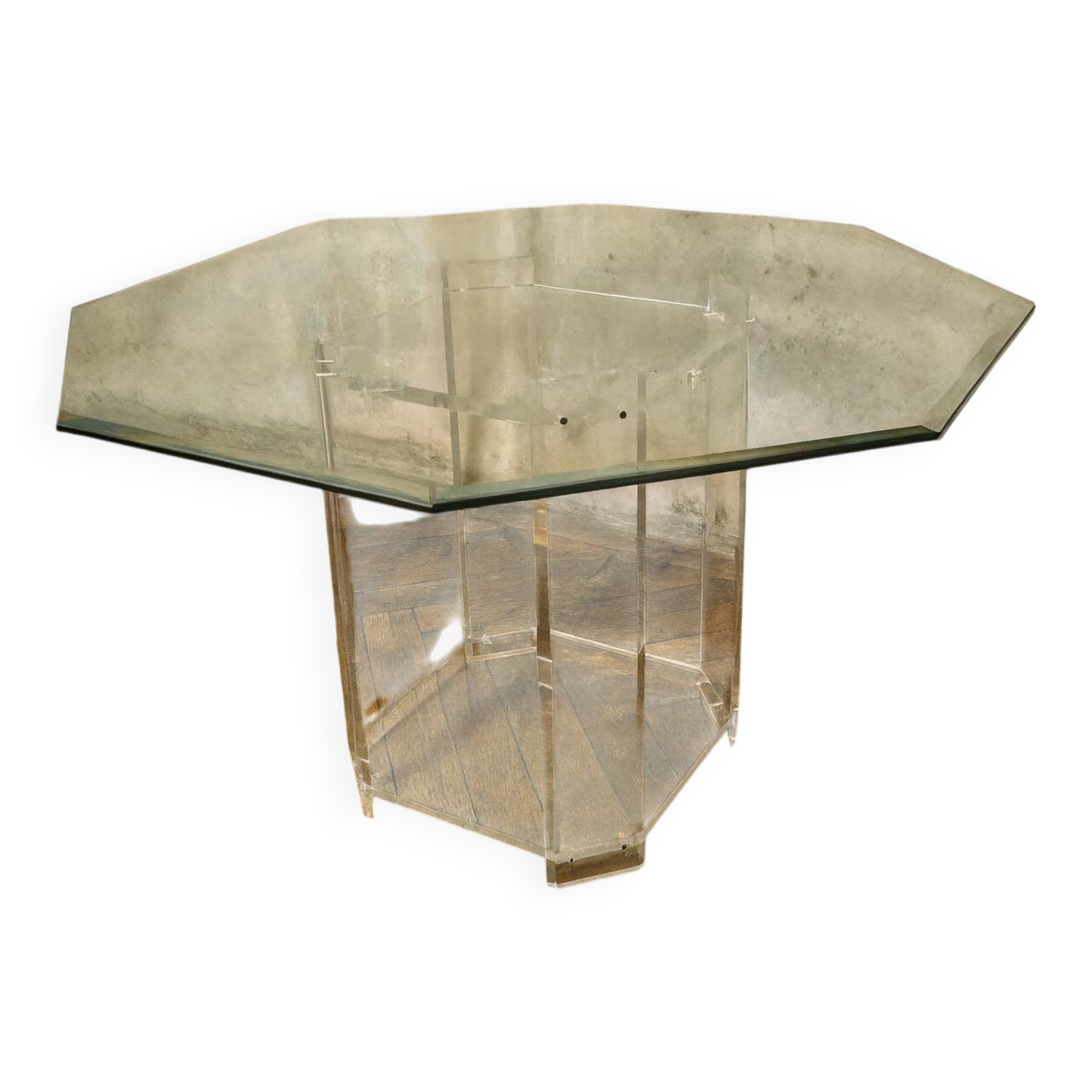 Dining table by Marais International in plexiglass and glass, 1970