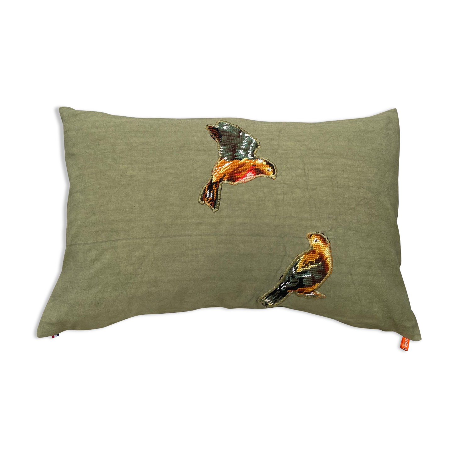 Upcycled cushion "les p'tits oiseaux" - 40x60 cm- linen & canvas