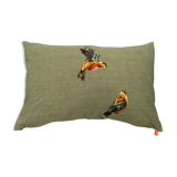 Upcycled cushion "les p'tits oiseaux" - 40x60 cm- linen & canvas